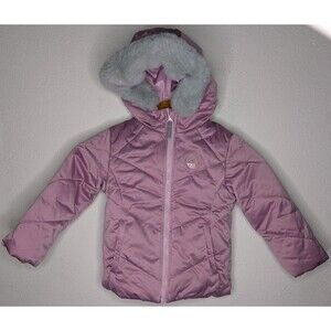 Gerry Jacket Girls 4 Pink Puffer Winter Coat Full Zip Faux Fur Hooded (000)